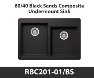 60/40 Duel Bowl Duragranit Composite Quartz Undermount Kitchen Sink in Black