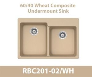 60/40 Duel Bowl Duragranit Composite Quartz Undermount Kitchen Sink in Wheat
