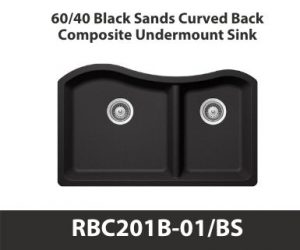 60/40 Curved Back Duel Bowl Duragranit Composite Quartz Undermount Kitchen Sink in Black