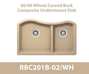 60/40 Curved Back Duel Bowl Duragranit Composite Quartz Undermount Kitchen Sink in Wheat