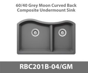 60/40 Curved Back Duel Bowl Duragranit Composite Quartz Undermount Kitchen Sink in Grey