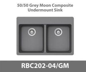 50/50 Equal Bowl Duragranit Composite Quartz Undermount Kitchen Sink in Grey