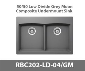 50/50 Low Divide Equal Bowl Duragranit Composite Quartz Undermount Kitchen Sink in Grey
