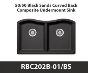 50/50 Curved Back Equal Bowl Duragranit Composite Quartz Undermount Kitchen Sink in Black