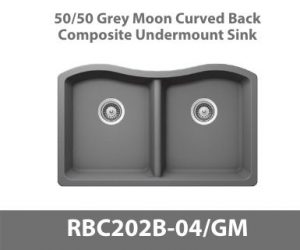 50/50 Curved Back Equal Bowl Duragranit Composite Quartz Undermount Kitchen Sink in Grey