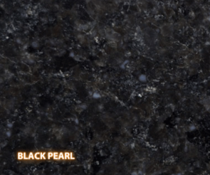 Black Pearl Granite - A slab of natural stone, Granite, featuring a dark & cool base with grouped patterns of black, gray, dark green and dark blue - Polished or Leathered Finish
