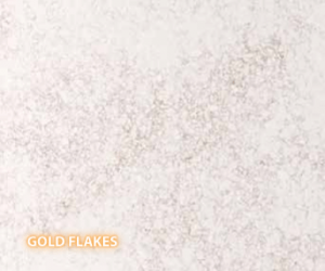 Gold Flakes Quartz - A slab of engineered stone, Quartz, featuring a light, warm base with a speckled pattern of grey & gold - Polished Finish