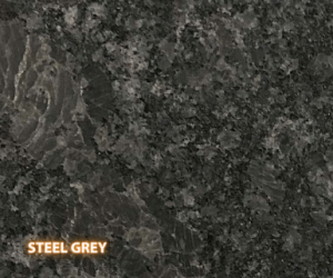 Steel Grey Granite - A slab of natural stone, Granite, featuring a dark base with a granulated pattern of blacks & greys - Leathered or Polished Finish