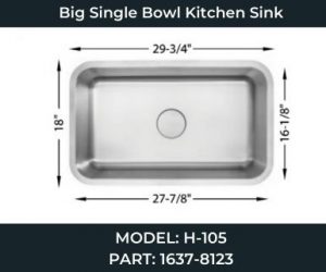 H-105 Big Single Bowl Kitchen Sink 1637-8123