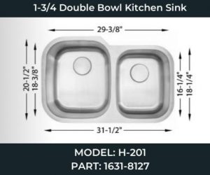 H-201 1-3/4 Double Bowl Kitchen Sink 1631-8127