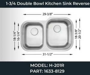 H-201R 1-3/4 Double Bowl Kitchen Sink Reverse 1633-8129