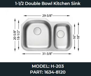 H-203 1-1/2 Double Bowl Kitchen Sink 1634-8120