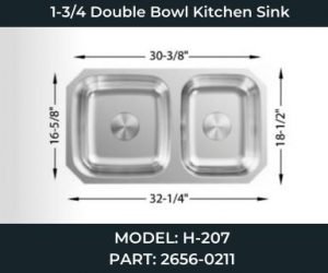 H-207 1-3/4 Double Bowl Kitchen Sink 2656-0211