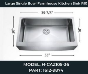 H-CAZ105-36 Large Single Bowl Farmhouse Kitchen Sink R10 1612-9874