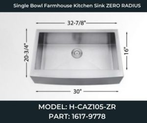 H-CAZ105-ZR Single Bowl Farmhouse Kitchen Sink ZERO RADIUS 1617-9778