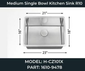 H-CZ101X Medium Single Bowl Kitchen Sink R10 1610-9478